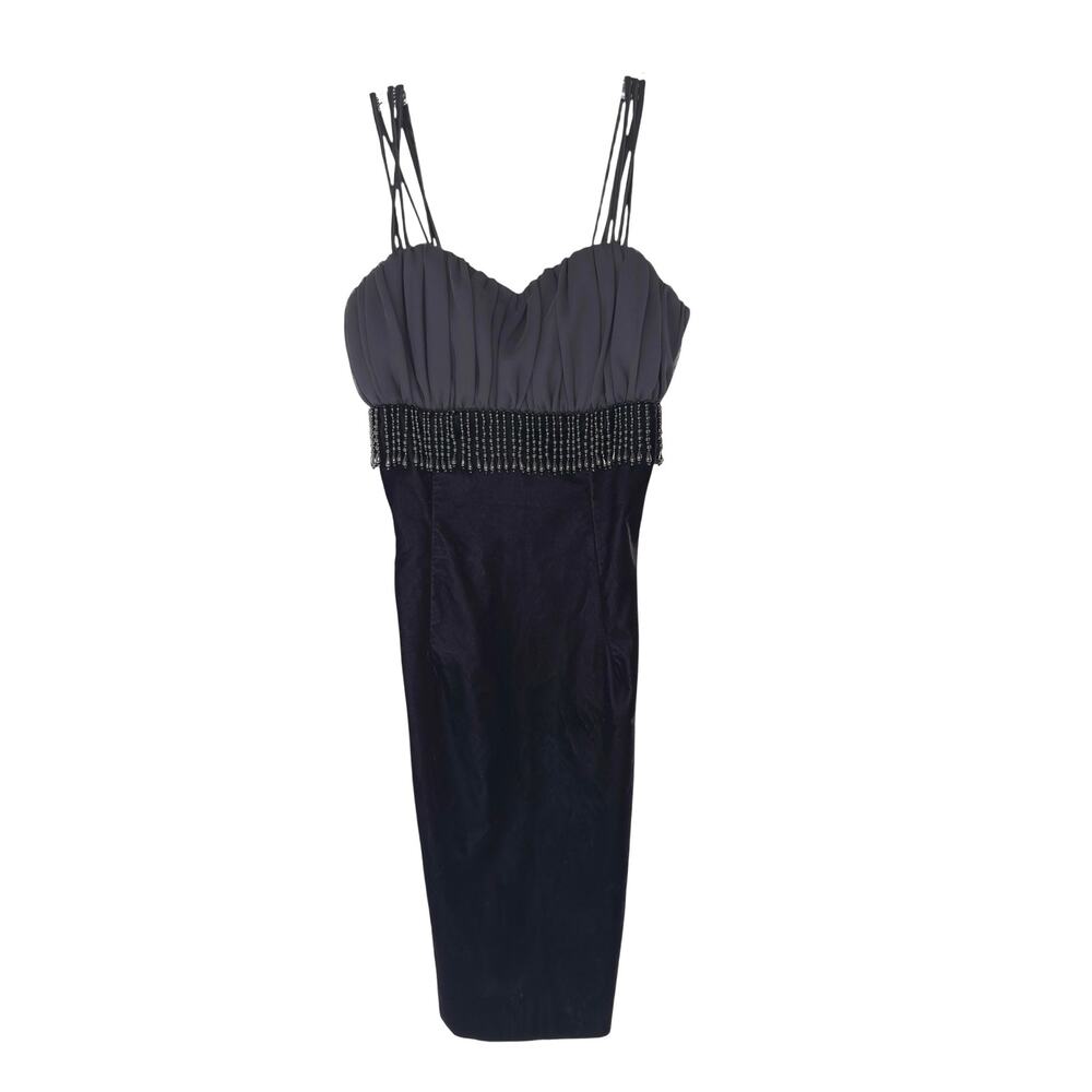Vintage Dress Black Velvet Beaded Evening Dark Romantic Mini‎ Sleeveless Size 3